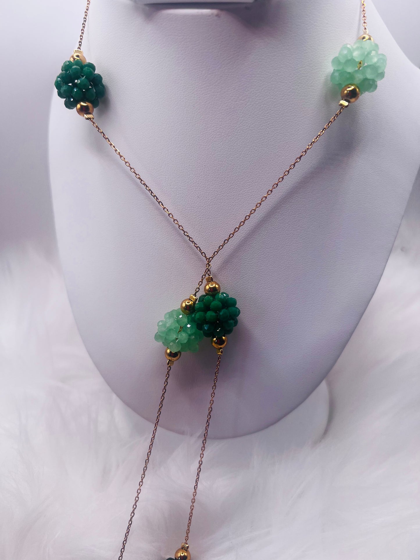 Crystal Cluster Lariat Necklace – Gold Plated Chain