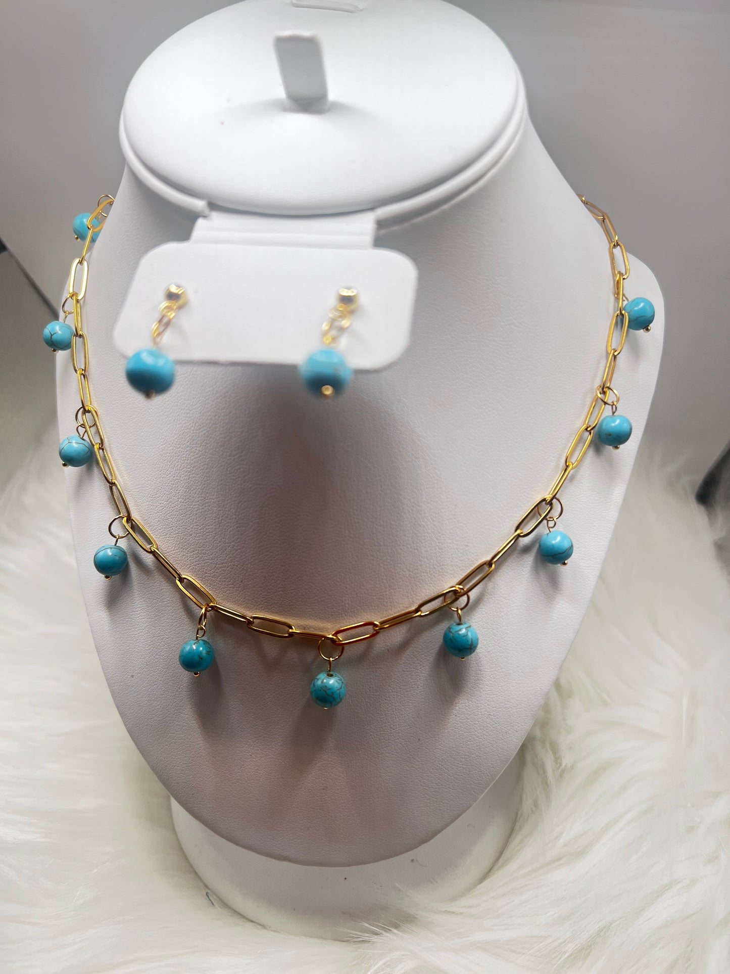 gold plated stainless steel paper clips chain with earrings