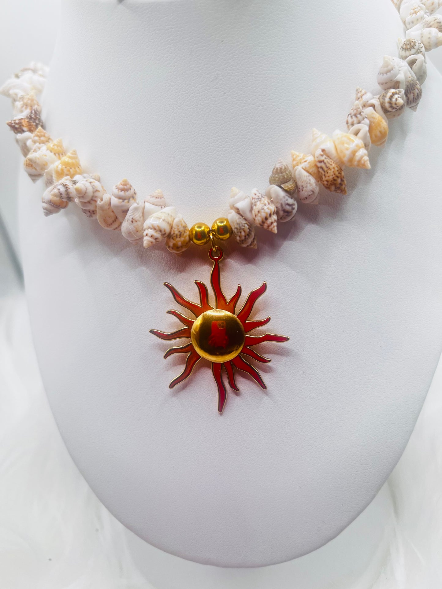 Boho Shell Necklace with Sun Pendant