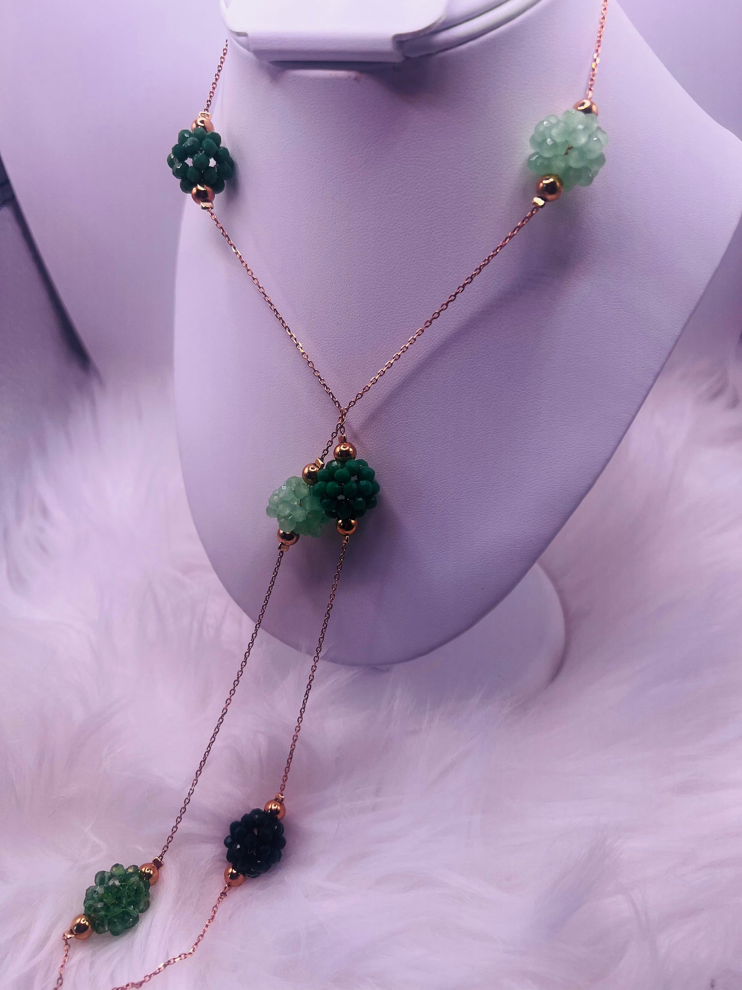 Crystal Cluster Lariat Necklace – Gold Plated Chain