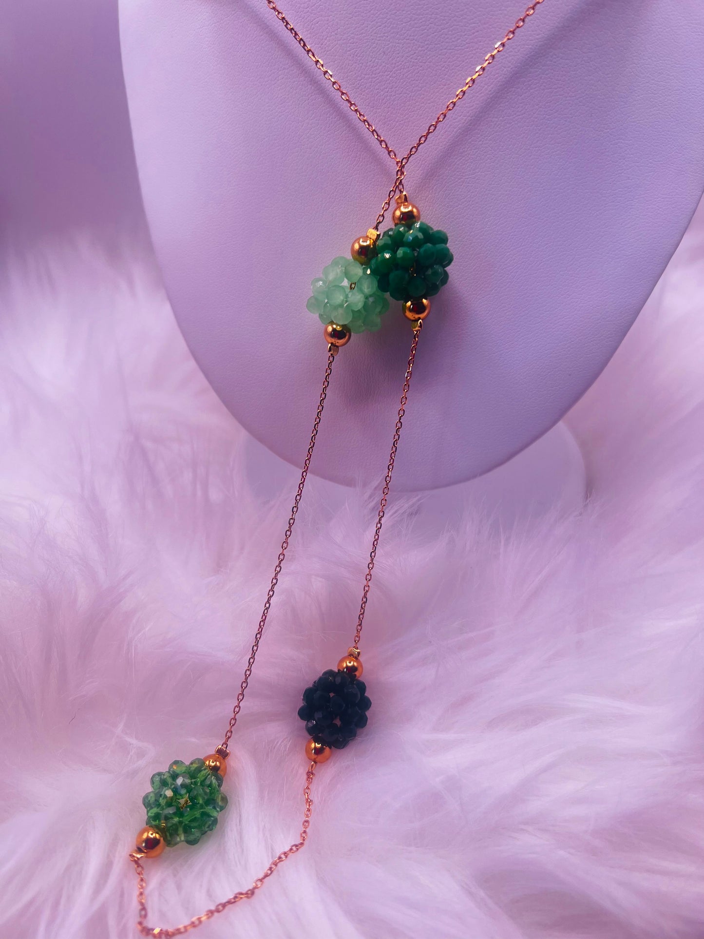 Crystal Cluster Lariat Necklace – Gold Plated Chain
