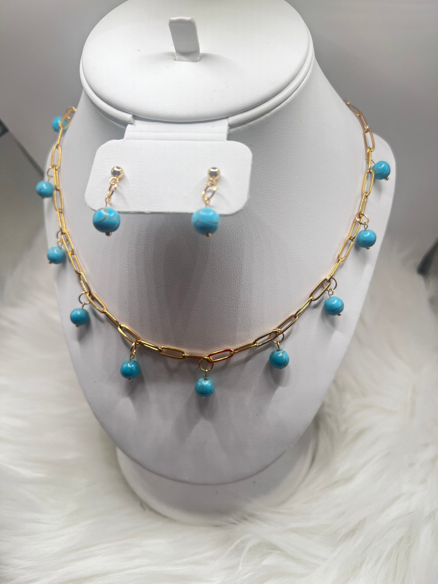 gold plated stainless steel paper clips chain with earrings