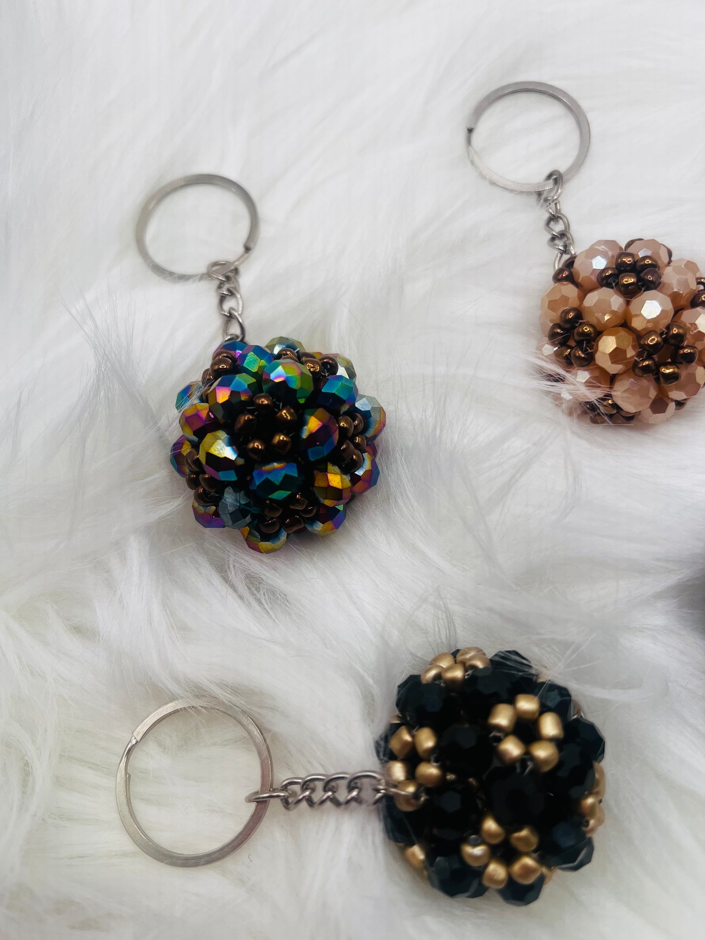 Set of 3 Handmade Crystal Bead Keychain
