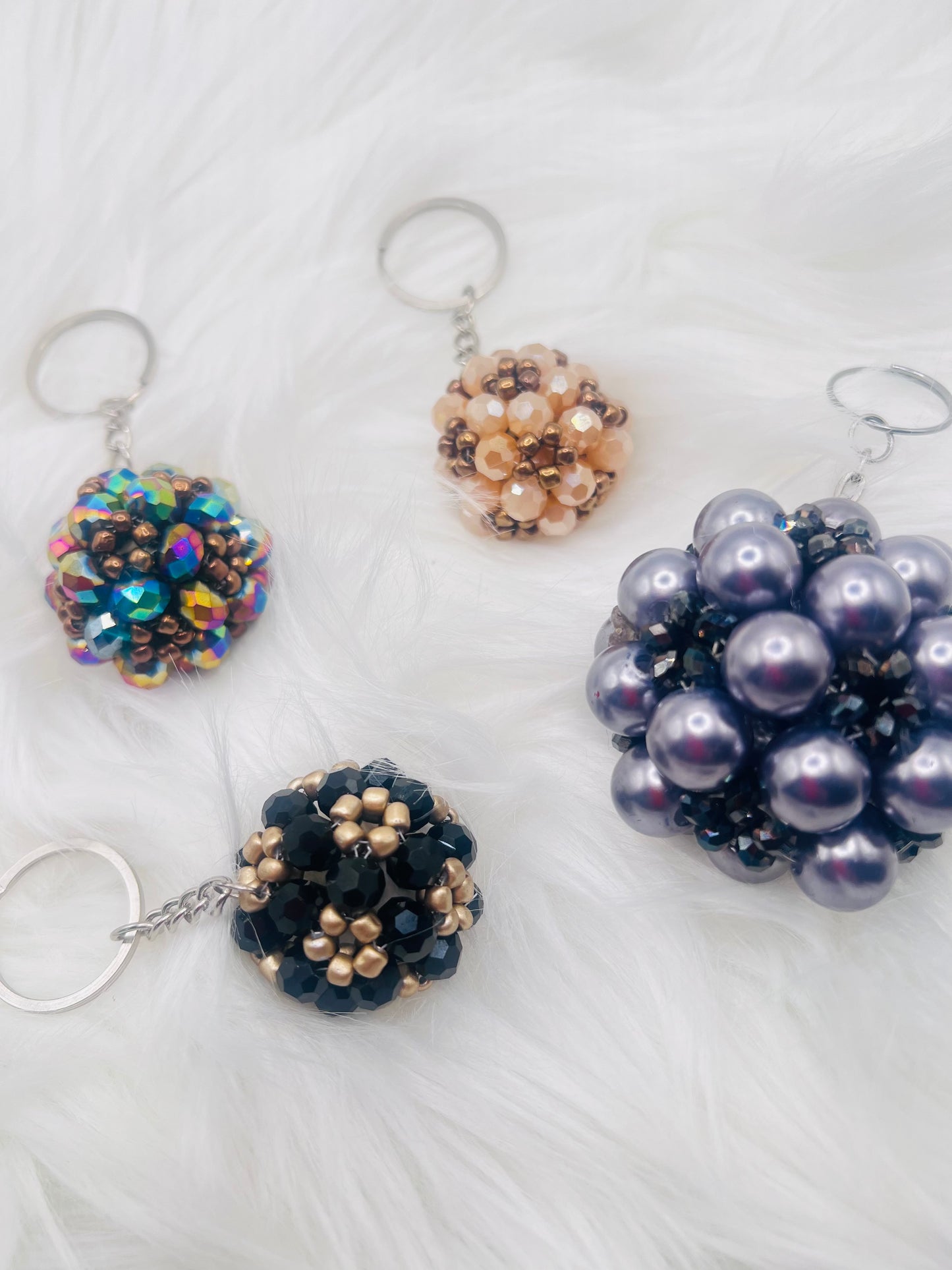Set of 3 Handmade Crystal Bead Keychain