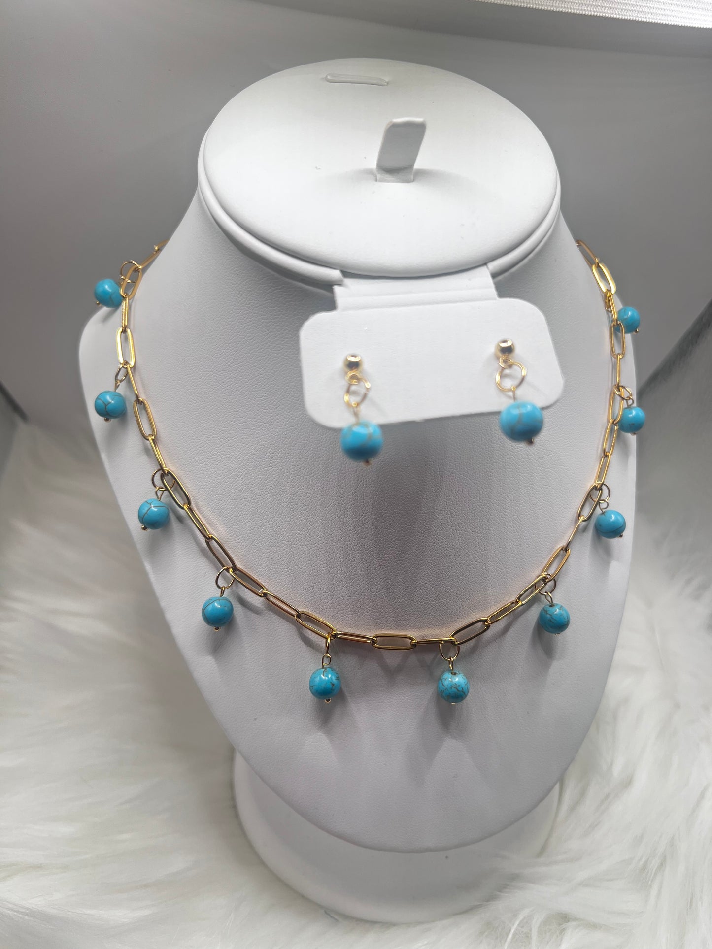 gold plated stainless steel paper clips chain with earrings