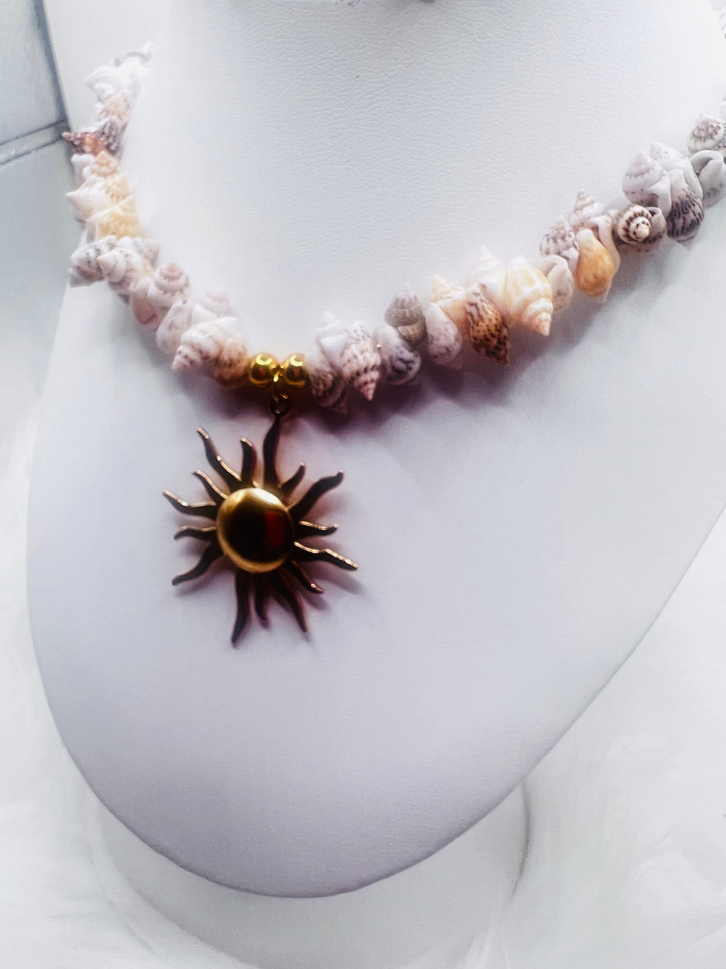 Boho Shell Necklace with Sun Pendant