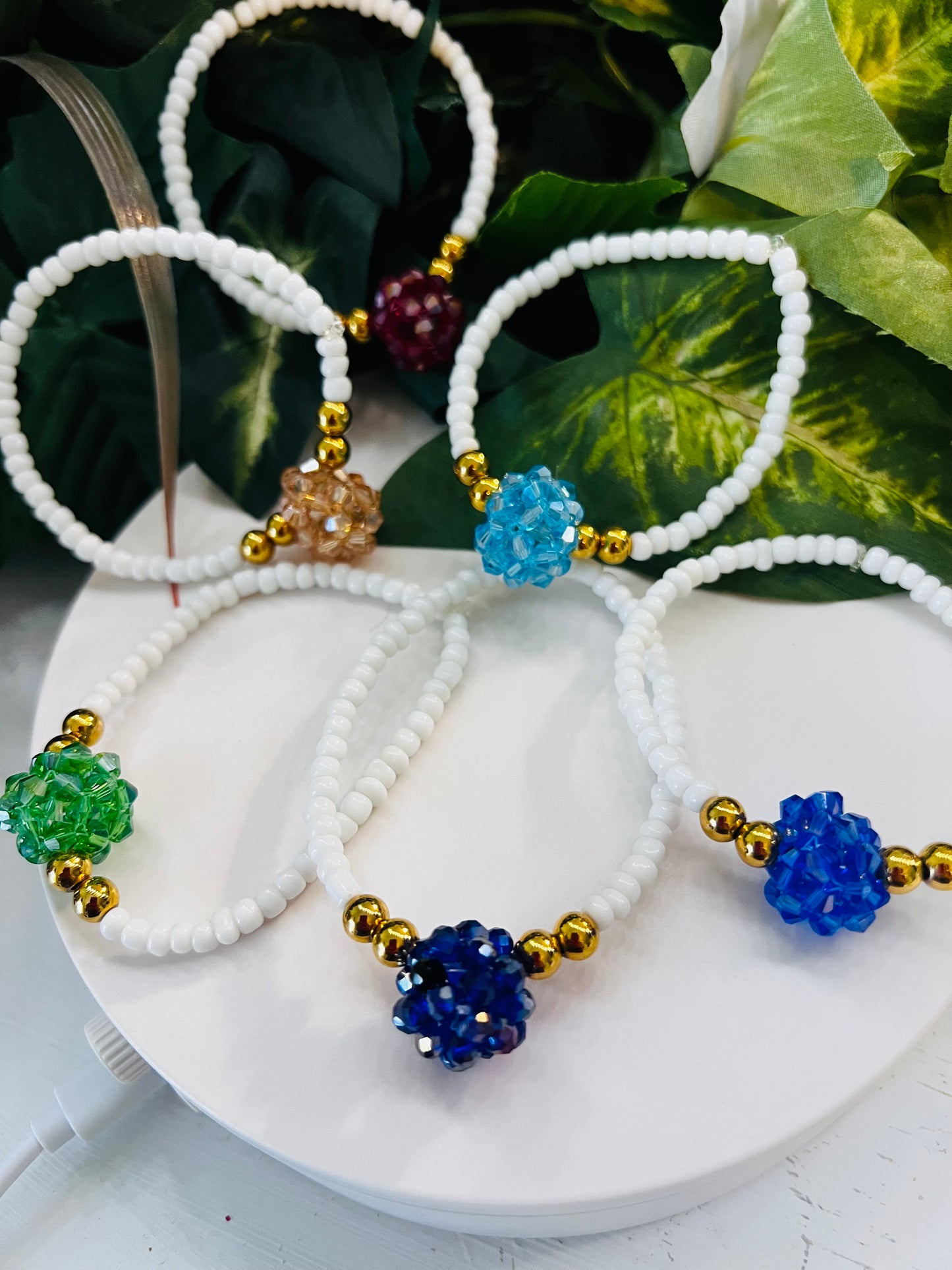 Colorful Crystal Bead Bracelets with Gold-Plated Accents