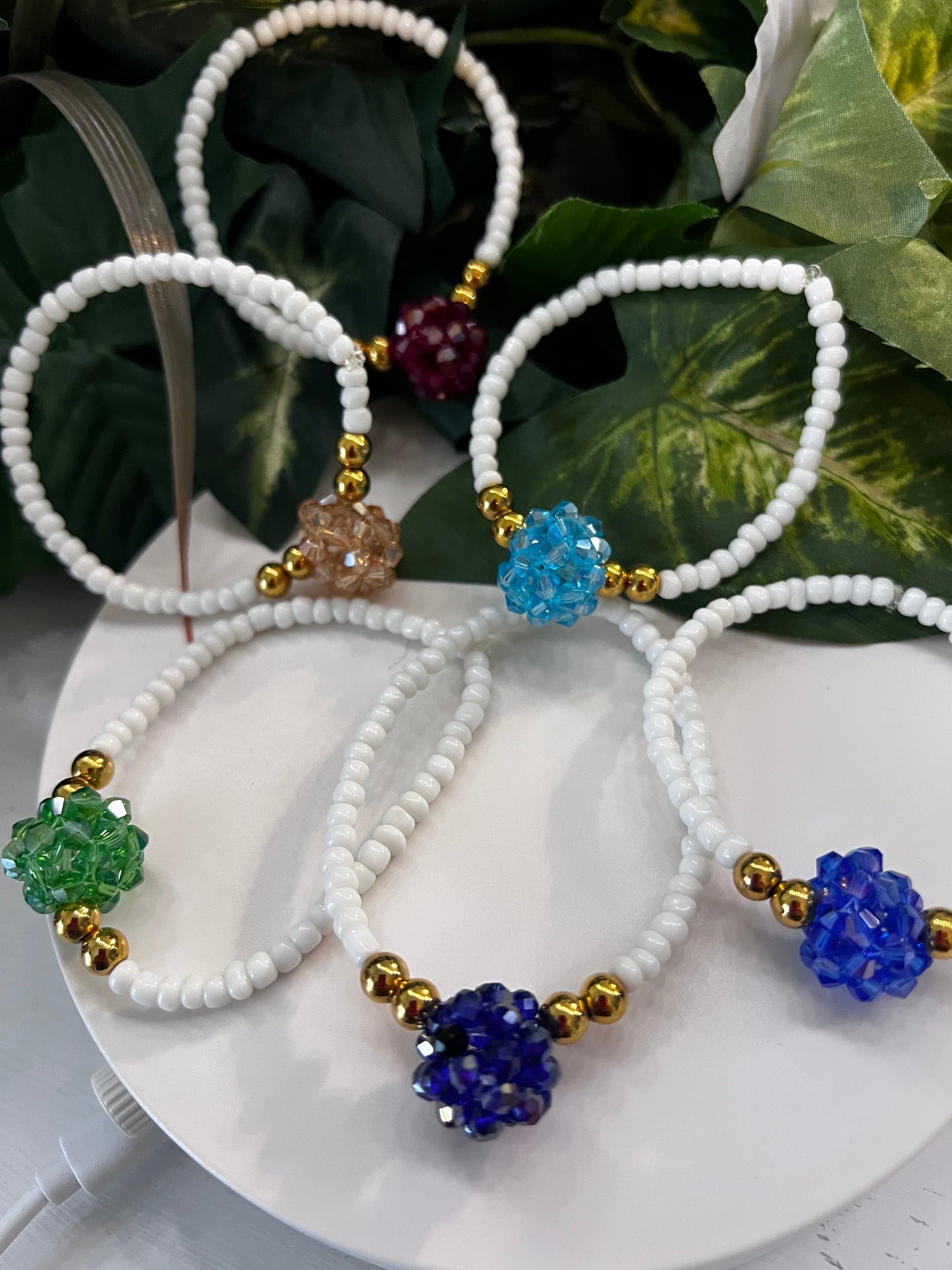 Colorful Crystal Bead Bracelets with Gold-Plated Accents