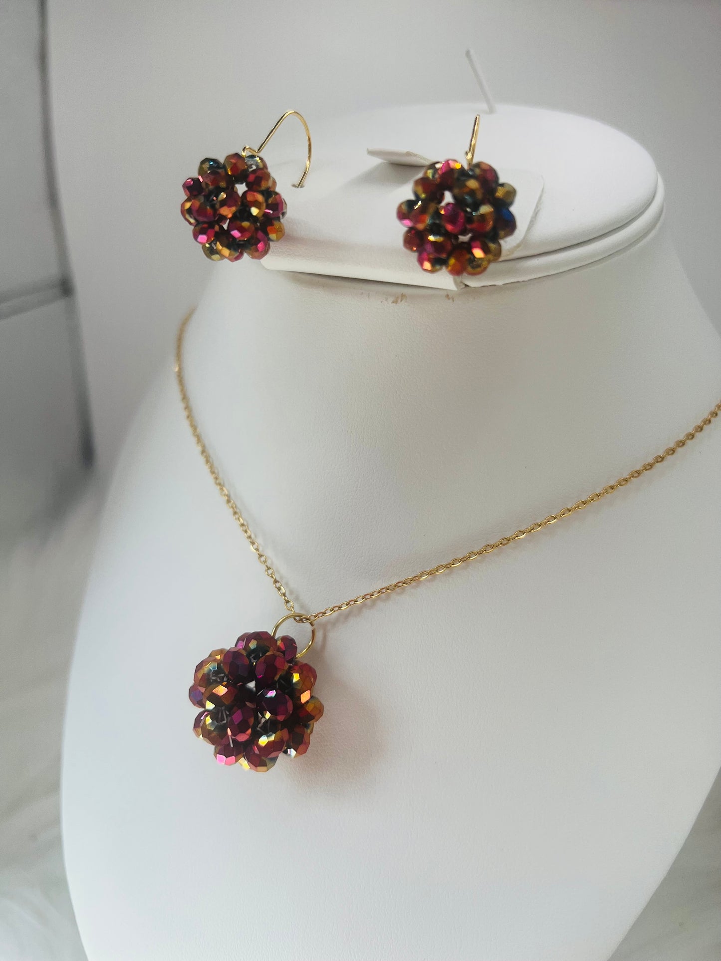 Radiant Cluster Set: Crystal Beads & Gold-Plated Stainless Steel Jewelry