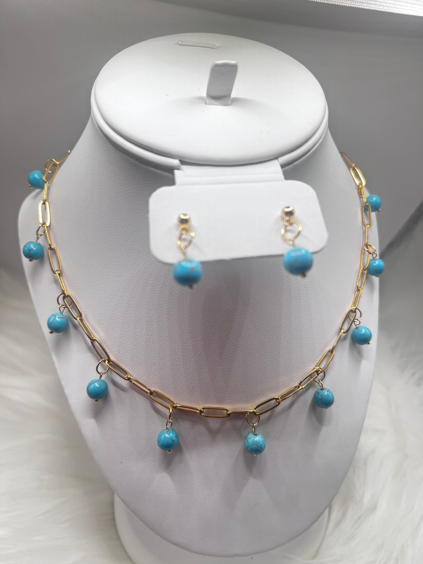 gold plated stainless steel paper clips chain with earrings