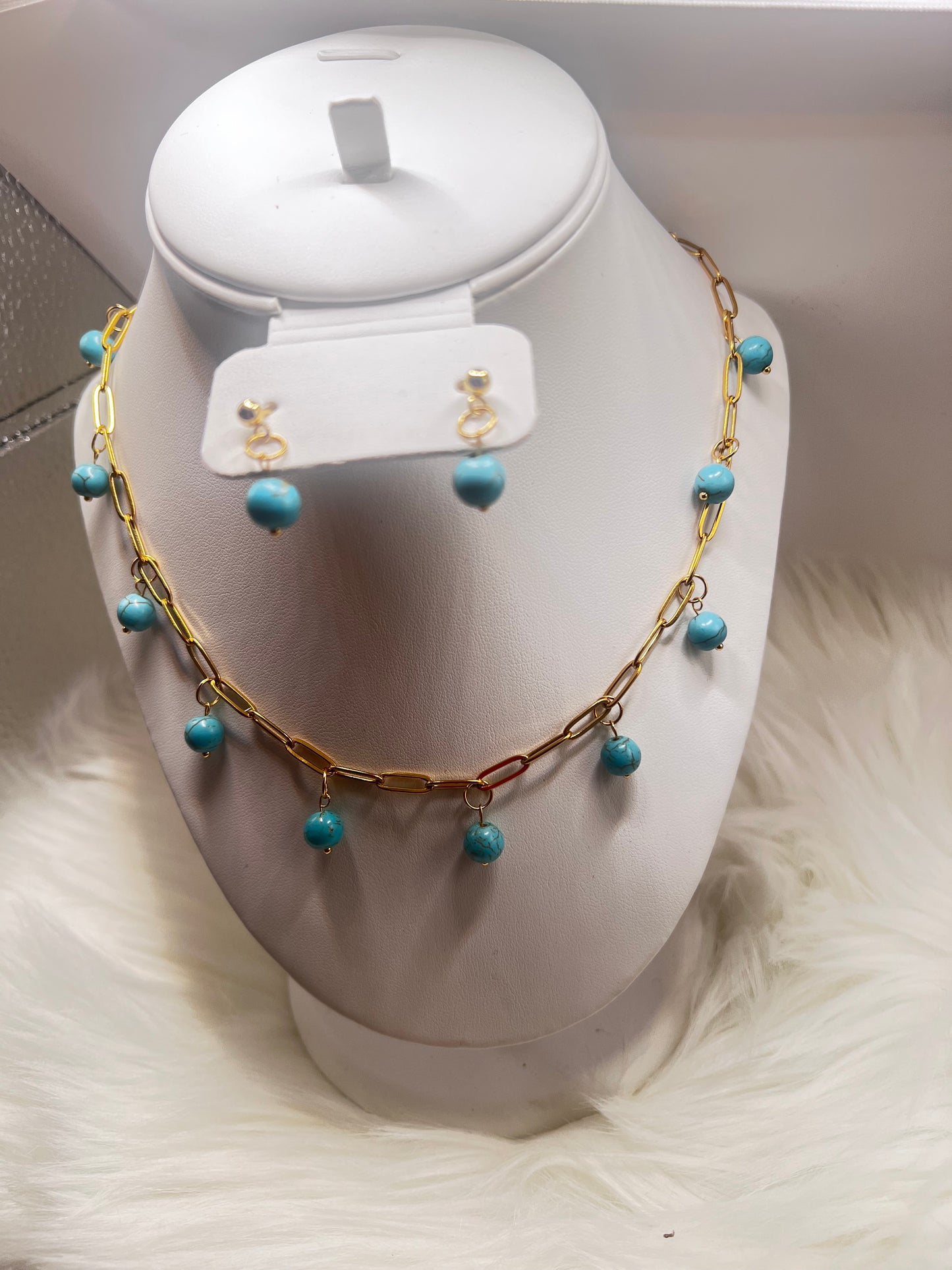gold plated stainless steel paper clips chain with earrings