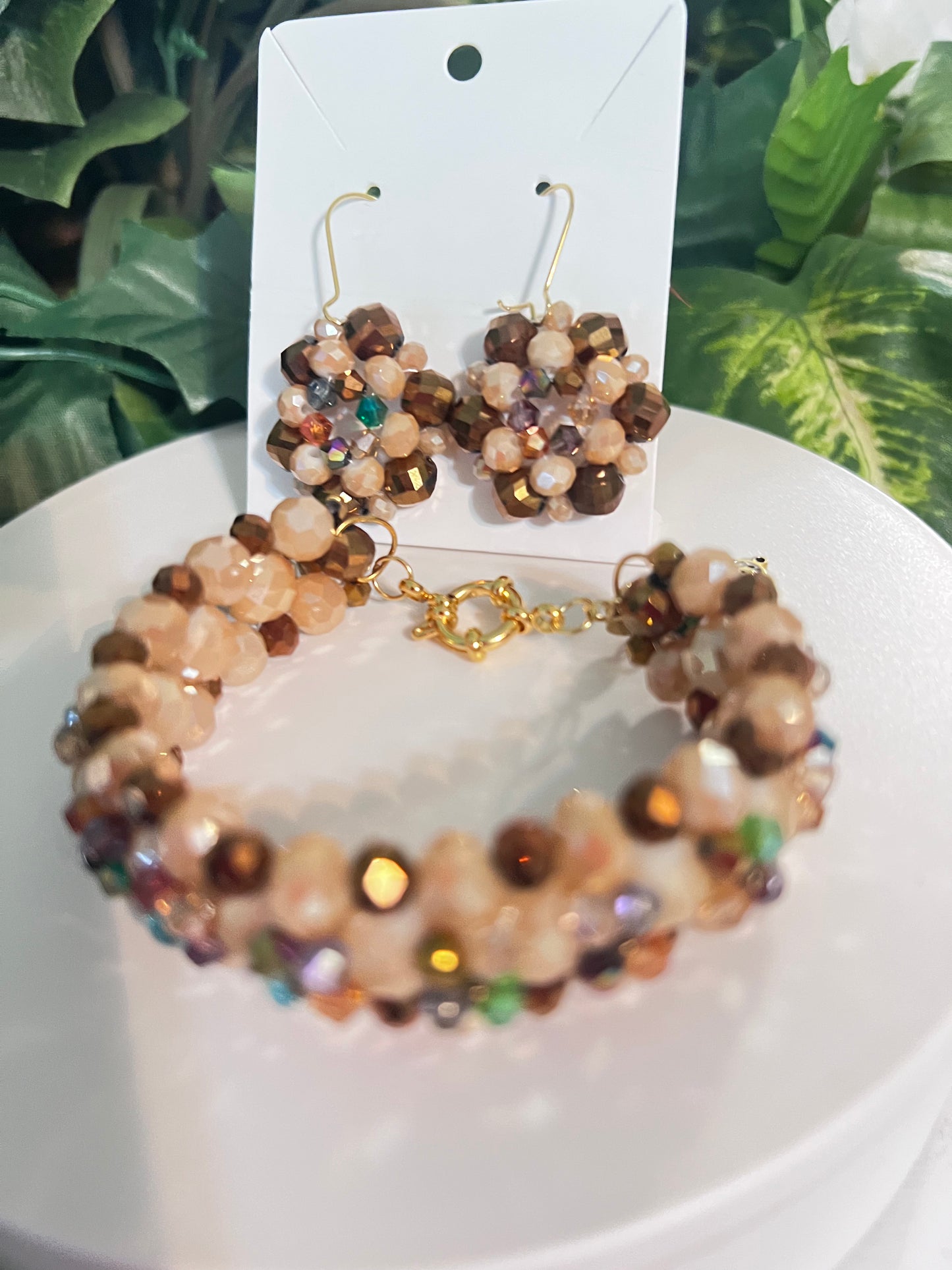 Earthy Glow Crystal Bead Jewelry Set with Hamsa Charm