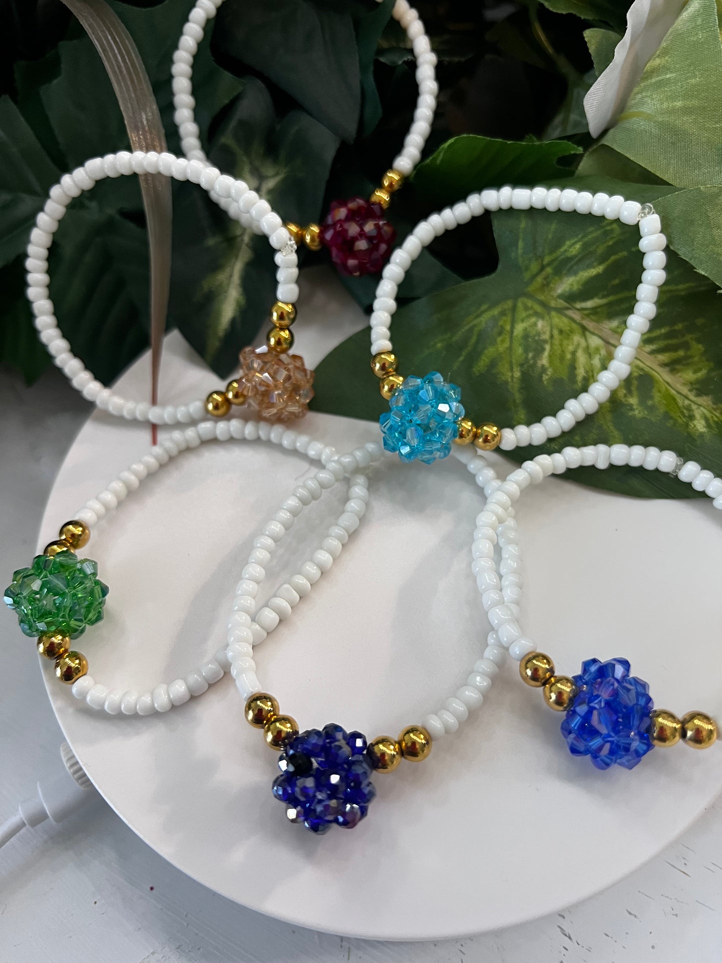 Colorful Crystal Bead Bracelets with Gold-Plated Accents