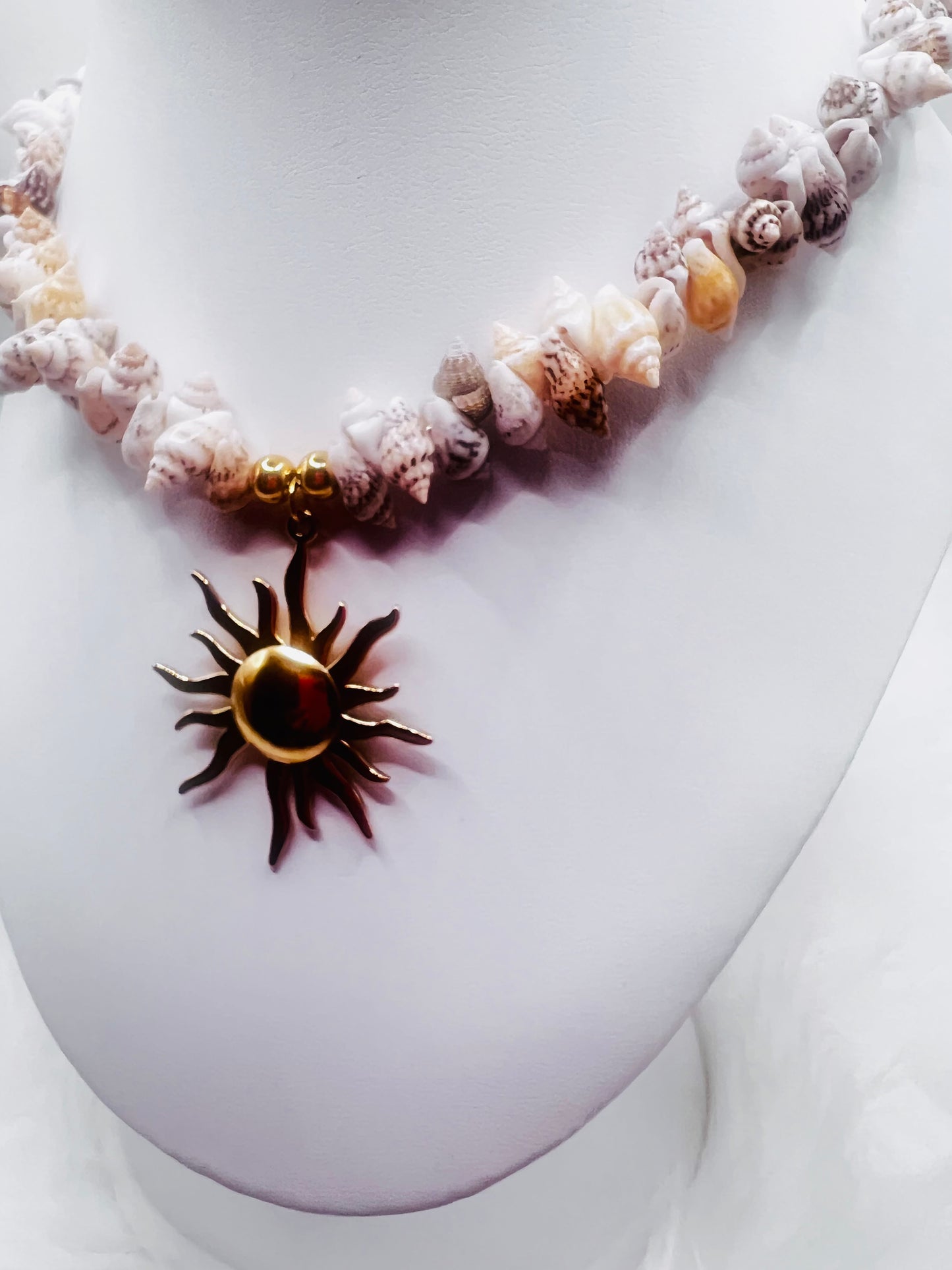 Boho Shell Necklace with Sun Pendant