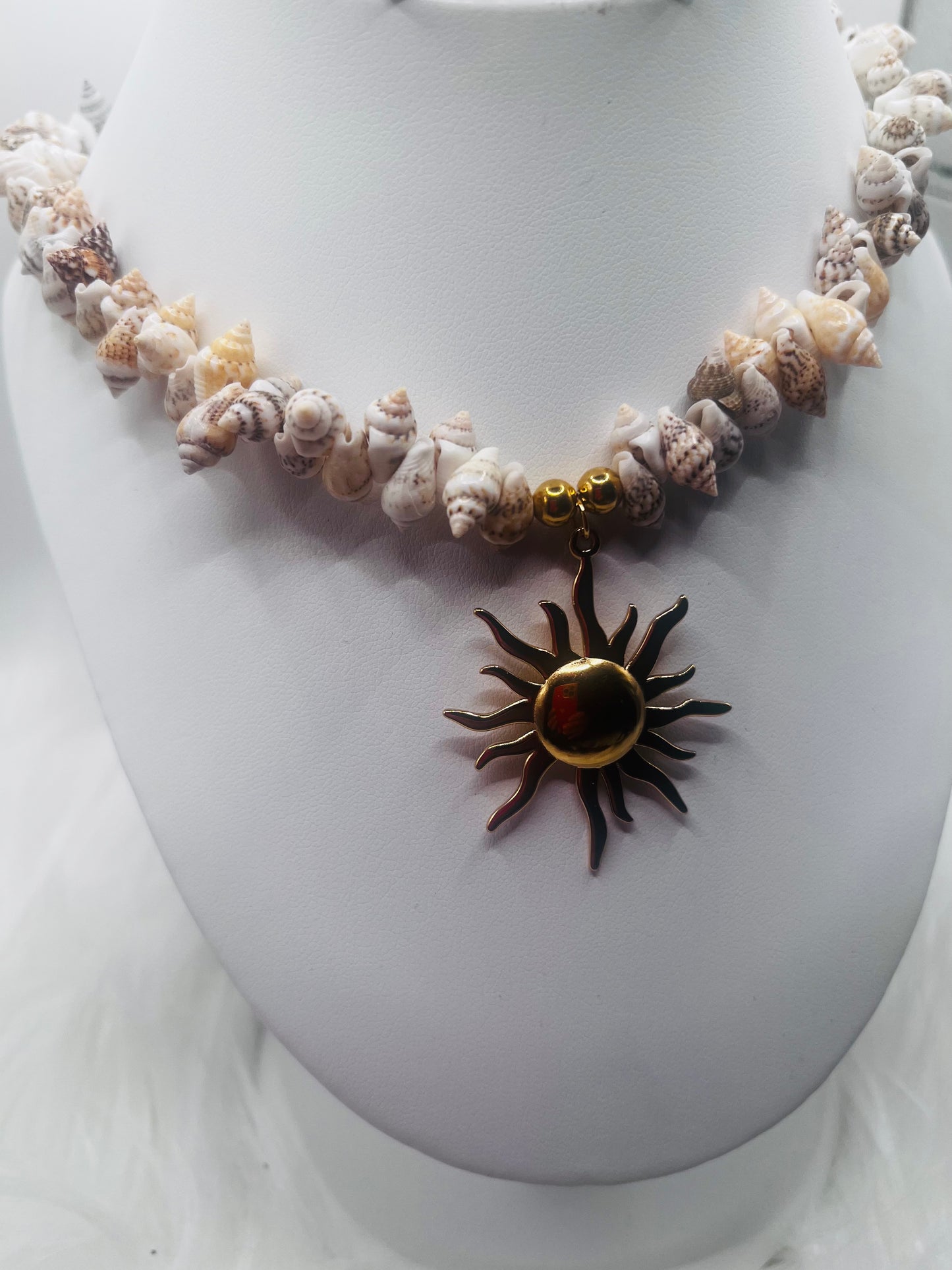 Boho Shell Necklace with Sun Pendant