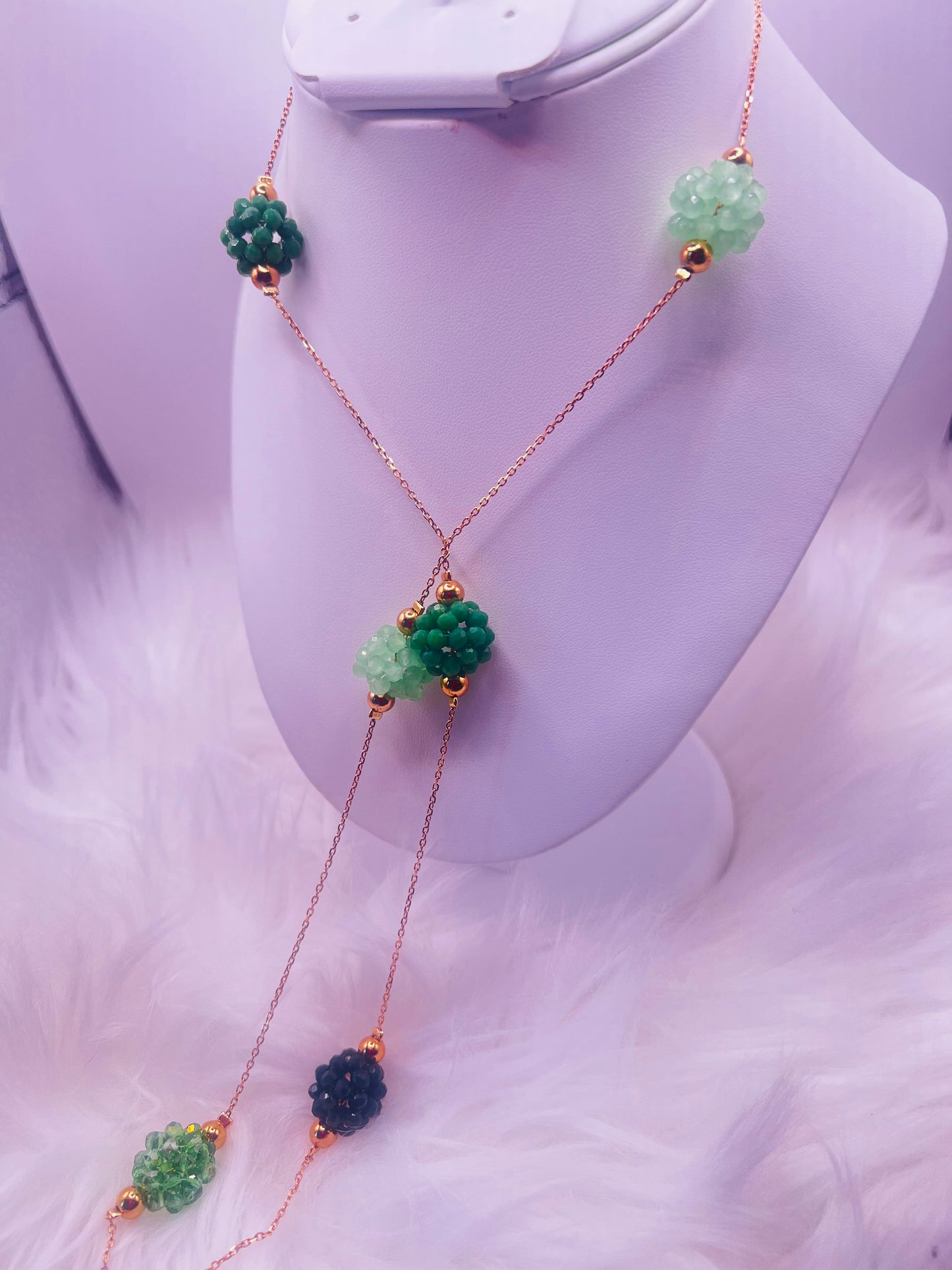 Crystal Cluster Lariat Necklace – Gold Plated Chain