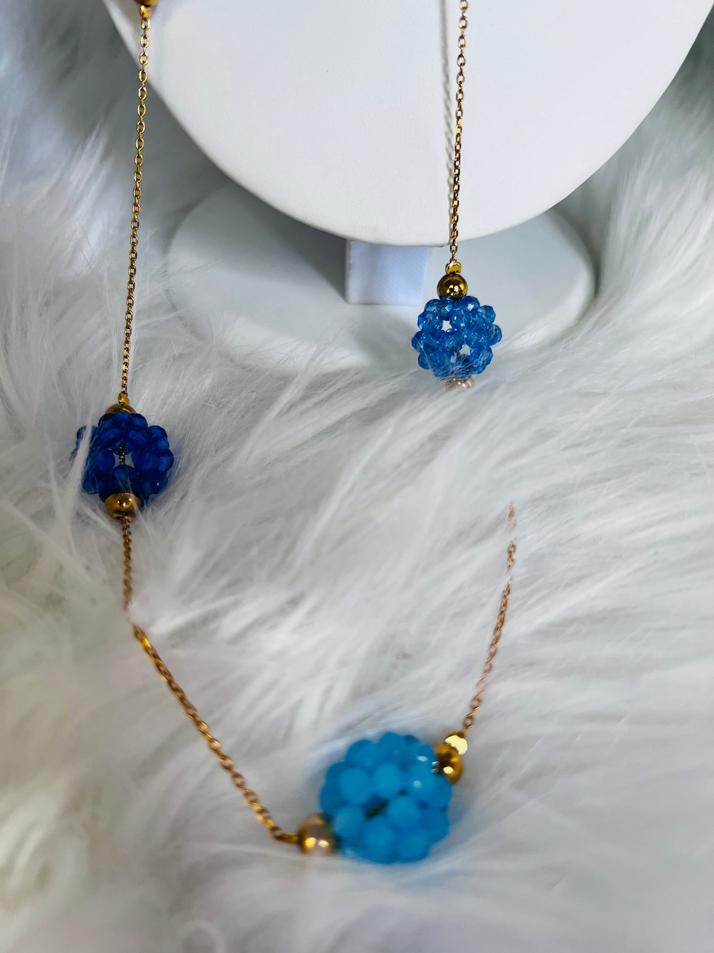Blue Crystal Cluster Y-Necklace – Gold Plated Stainless Steel