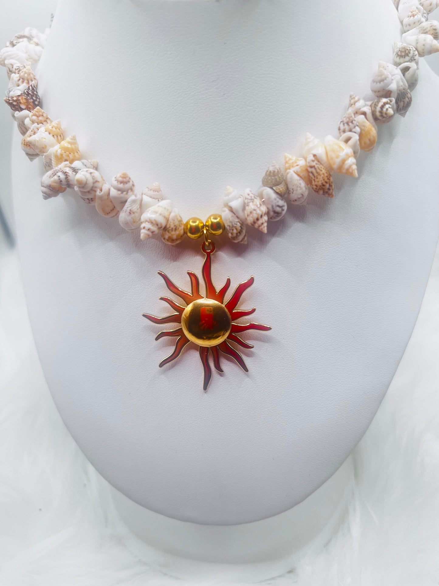 Boho Shell Necklace with Sun Pendant