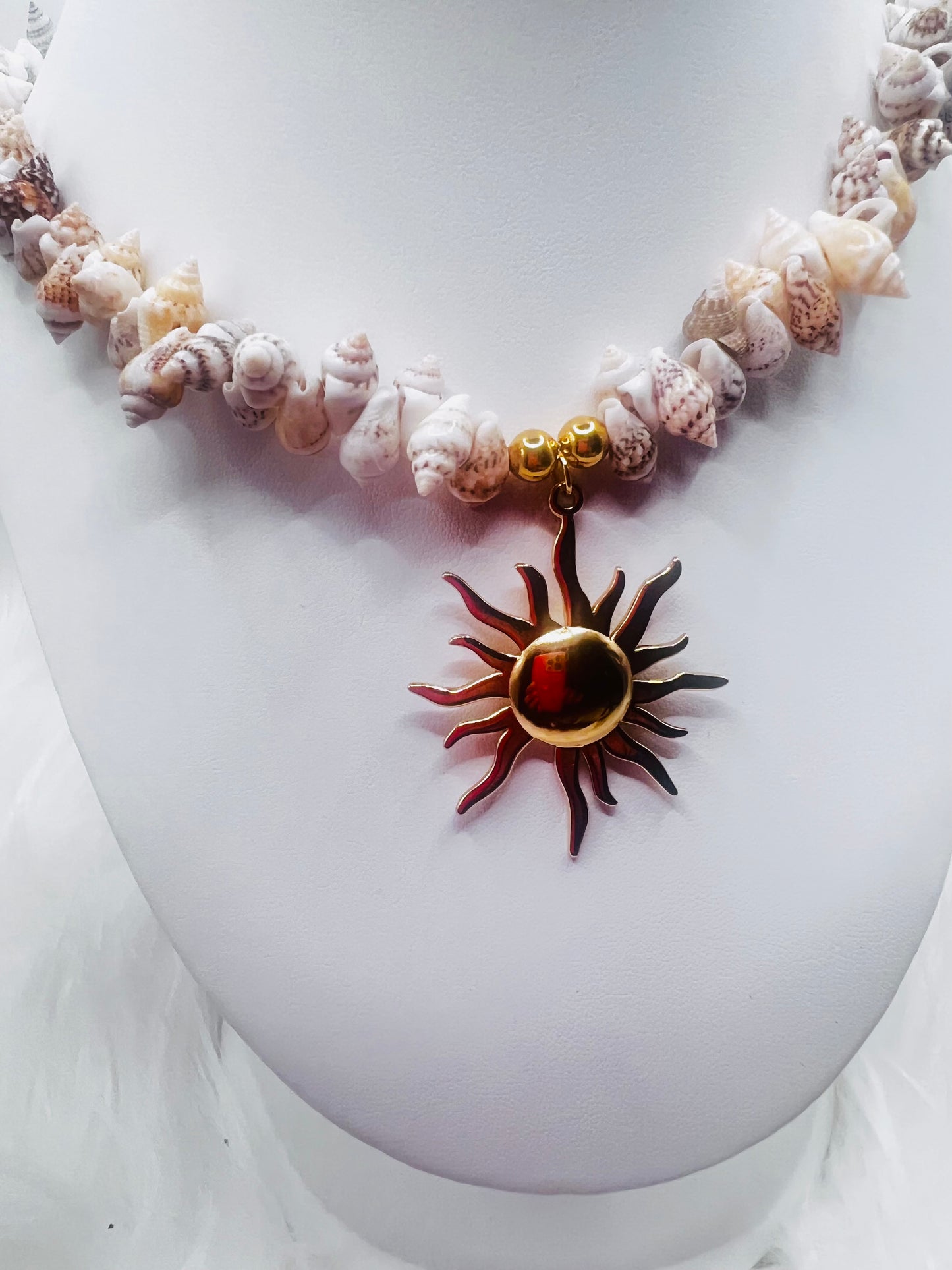 Boho Shell Necklace with Sun Pendant