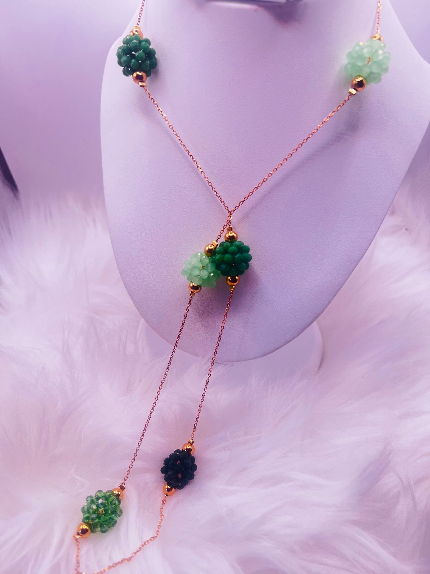 Crystal Cluster Lariat Necklace – Gold Plated Chain