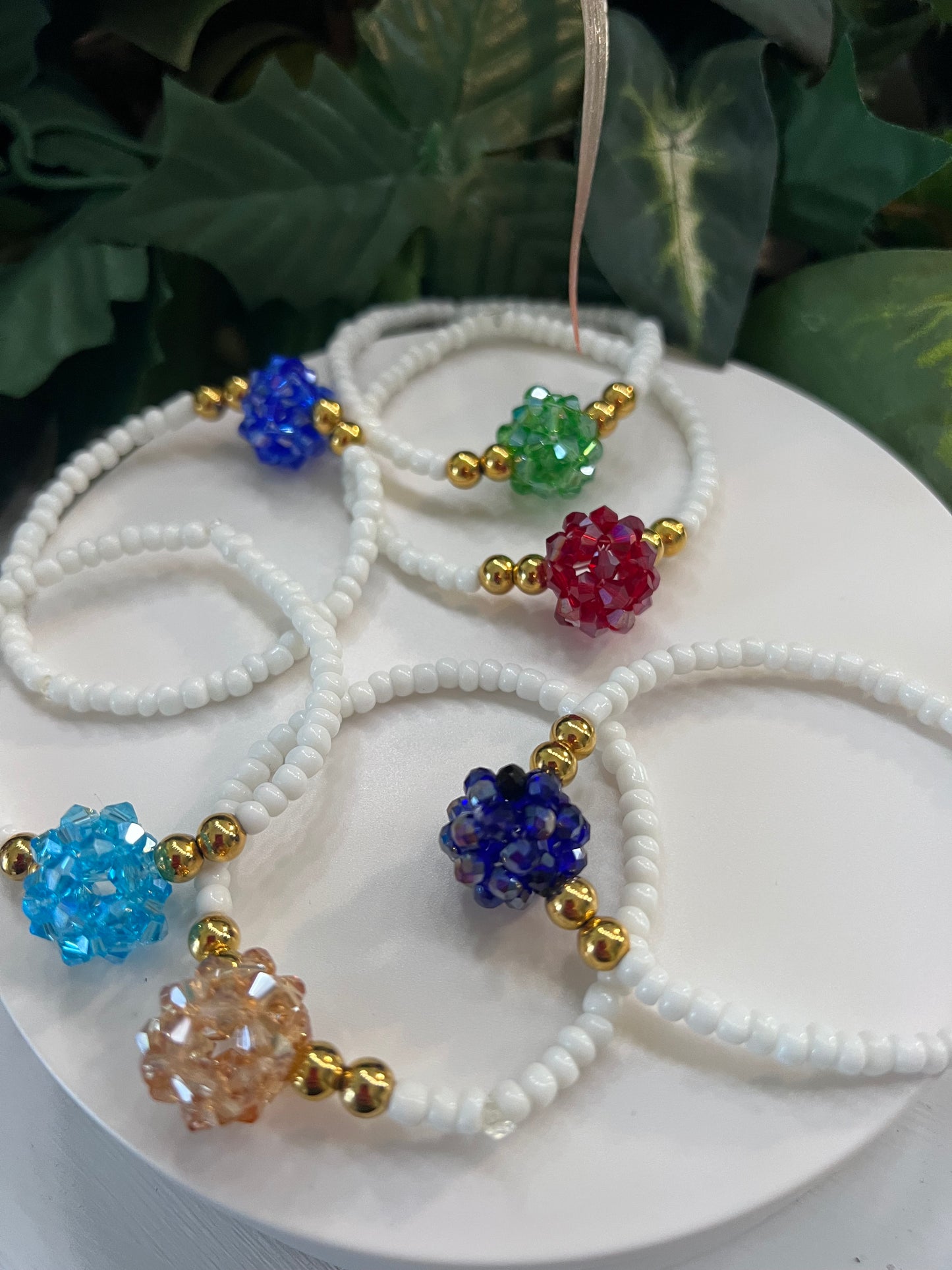 Colorful Crystal Bead Bracelets with Gold-Plated Accents