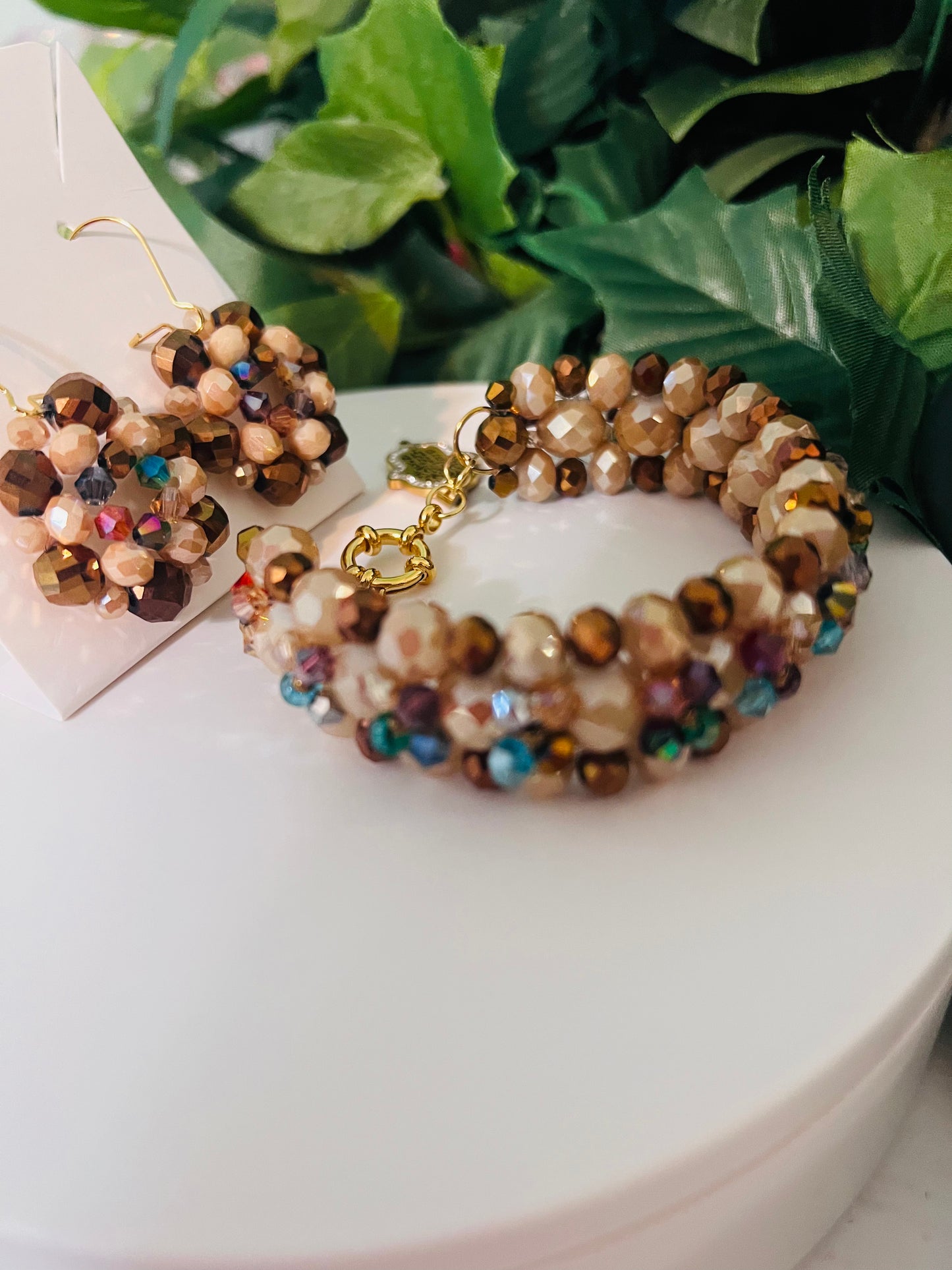 Earthy Glow Crystal Bead Jewelry Set with Hamsa Charm
