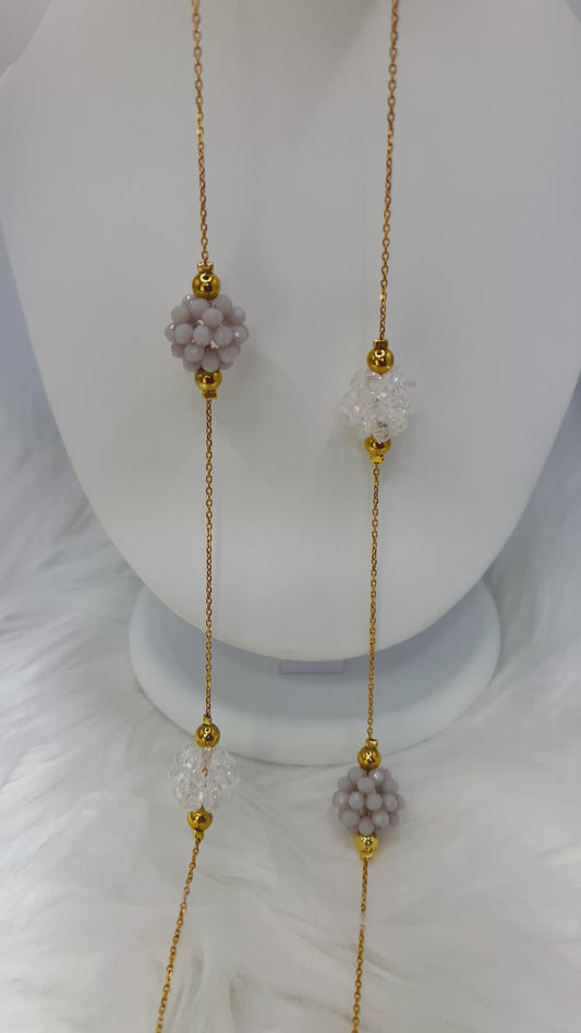 White & gray Crystal Cluster Y-Necklace – Gold Plated Stainless Steel